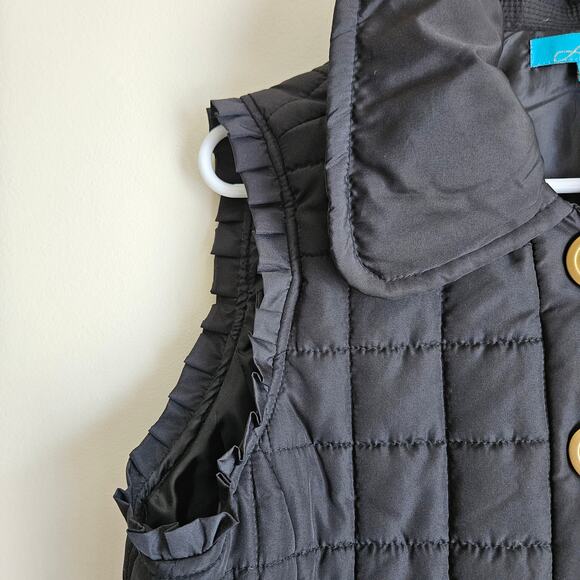 Super Cute! Au Lieu Ruffle Sleeve Vest, Black, Sz L - Picture 4 of 10